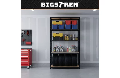 Raktári fekete polc – 5 polc, 220 × 100 × 45 cm