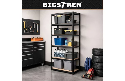 Raktári fekete polc – 5 polc, 220 × 100 × 45 cm