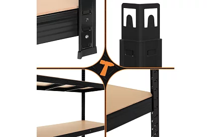 Raktári fekete polc – 5 polc, 220 × 100 × 45 cm