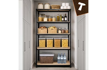 Raktári fekete polc – 5 polc, 220 × 100 × 45 cm