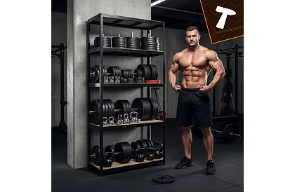 Raktári fekete polc – 5 polc, 220 × 100 × 45 cm