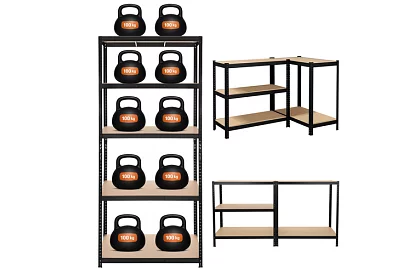 Raktári fekete polc – 5 polc, 220 × 100 × 45 cm