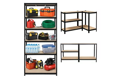 Raktári fekete polc – 5 polc, 220 × 100 × 45 cm