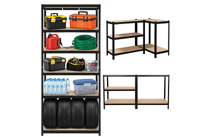 Raktári fekete polc – 5 polc, 220 × 100 × 45 cm