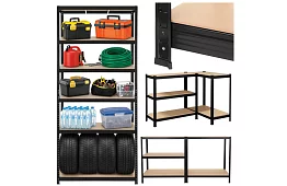 Raktári fekete polc – 5 polc, 220 × 100 × 45 cm