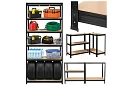 Raktári fekete polc – 5 polc, 220 × 100 × 45 cm