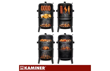 Kerti grill füstölővel faszenes - 2 rács, 8 horog