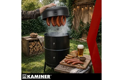 Kerti grill füstölővel faszenes - 2 rács, 8 horog