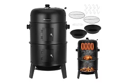 Kerti grill füstölővel faszenes - 2 rács, 8 horog