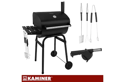 Kerti grill hőmérővel faszénhez + tartozékok