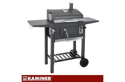 Kerti grill öntöttvas rácsos, fedéllel - faszénhez