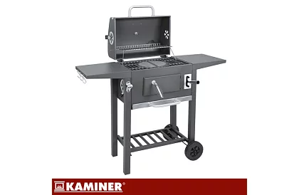 Kerti grill öntöttvas rácsos, fedéllel - faszénhez