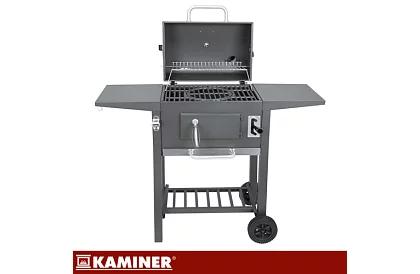 Kerti grill öntöttvas rácsos, fedéllel - faszénhez