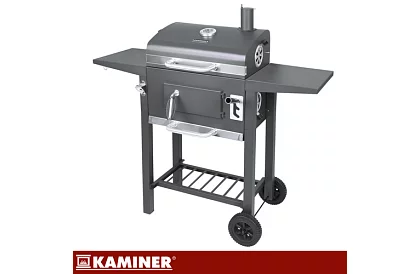 Kerti grill öntöttvas rácsos, fedéllel - faszénhez