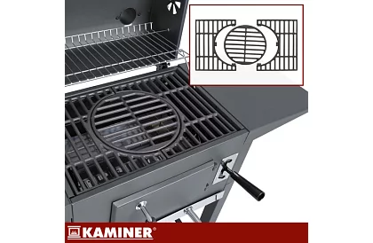 Kerti grill öntöttvas rácsos, fedéllel - faszénhez