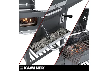 Kerti grill öntöttvas rácsos, fedéllel - faszénhez