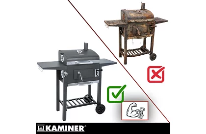 Kerti grill öntöttvas rácsos, fedéllel - faszénhez