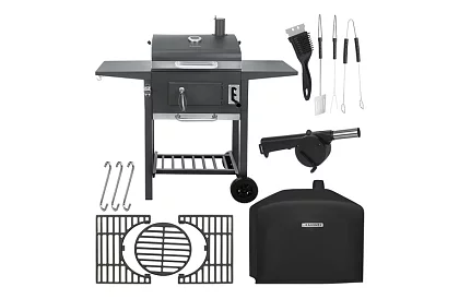 Kerti grill öntöttvas rácsos, fedéllel - faszénhez