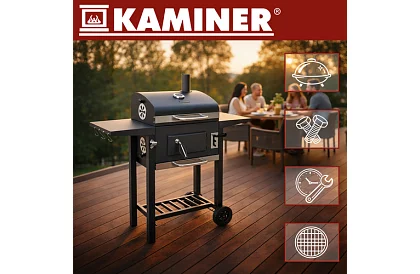 Kerti grill öntöttvas rácsos, fedéllel - faszénhez