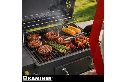 Kerti grill öntöttvas rácsos, fedéllel - faszénhez