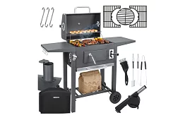 Kerti grill öntöttvas rácsos, fedéllel - faszénhez