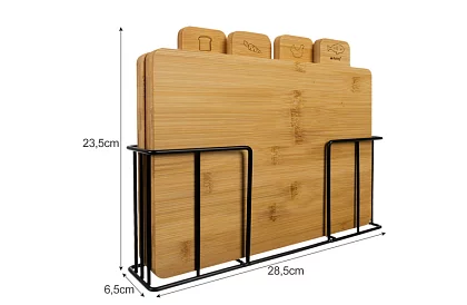 4 darab bambusz vágó- és tálalódeszka + állvány