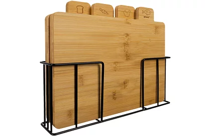 4 darab bambusz vágó- és tálalódeszka + állvány