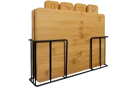 4 darab bambusz vágó- és tálalódeszka + állvány