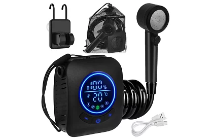 Kemping zuhany LCD-vel és 8000 mAh-os pumpával – újratölthető