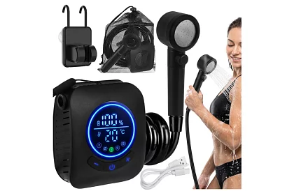 Kemping zuhany LCD-vel és 8000 mAh-os pumpával – újratölthető