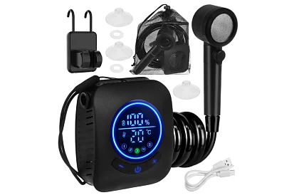 Kemping zuhany LCD-vel és 8000 mAh-os pumpával – újratölthető