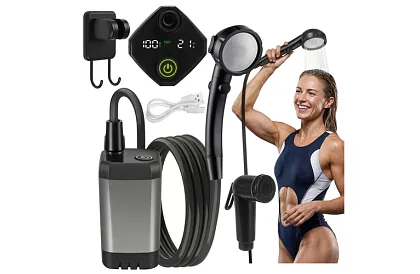 Kemping zuhany LCD-vel és 6000 mAh pumpával – újratölthető