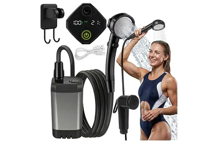 Kemping zuhany LCD-vel és 6000 mAh pumpával – újratölthető