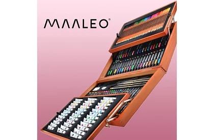 Művészeti készlet festéshez fából készült tokban – 177 darab