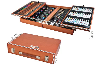 Művészeti készlet festéshez fából készült tokban – 177 darab