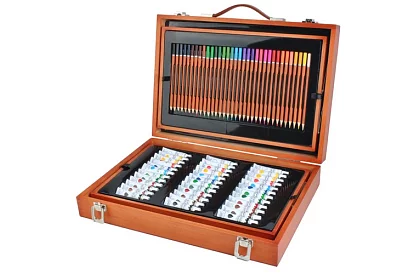Művészeti készlet festéshez fából készült tokban – 177 darab