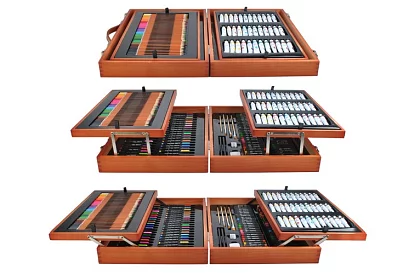 Művészeti készlet festéshez fából készült tokban – 177 darab