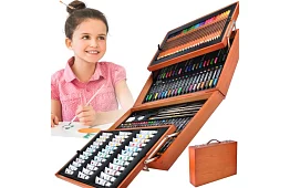 Művészeti készlet festéshez fából készült tokban – 177 darab