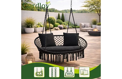 Kerti kétszemélyes fekete hinta Stork's Nest + párnák