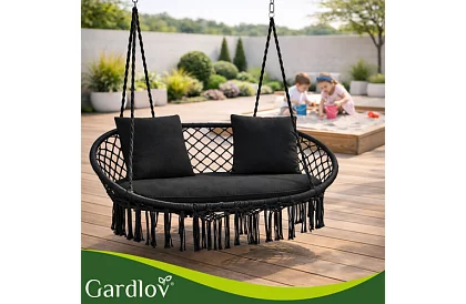 Kerti kétszemélyes fekete hinta Stork's Nest + párnák