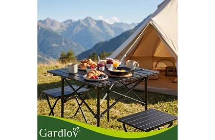 Összecsukható fekete kerti asztal – asztal erkélyre, teraszra