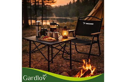 Összecsukható fekete kerti asztal – asztal erkélyre, teraszra