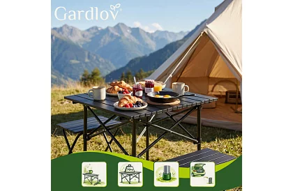 Összecsukható fekete kerti asztal – asztal erkélyre, teraszra