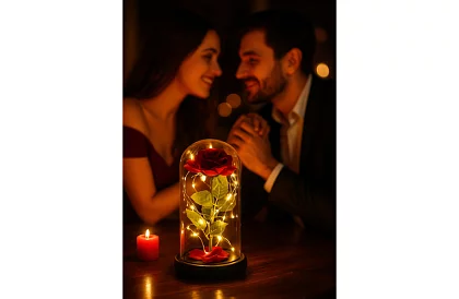 Örök rózsa üvegben LED világítással