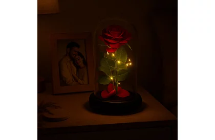 Örök rózsa üvegben LED világítással