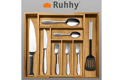 Bambusz fiókos szervező – állítható evőeszköztartó