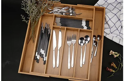 Bambusz fiókos szervező – állítható evőeszköztartó