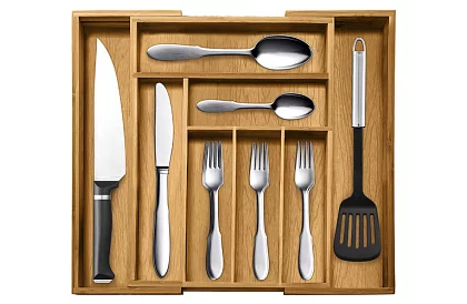 Bambusz fiókos szervező – állítható evőeszköztartó