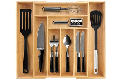 Bambusz fiókos szervező – állítható evőeszköztartó