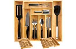 Bambusz fiókos szervező – állítható evőeszköztartó